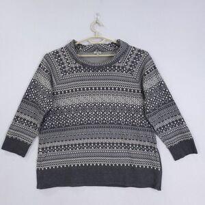 Talbots Sweater Plus Size 2x Fair Isle Print Grey Cotton  Round Neck Holidays